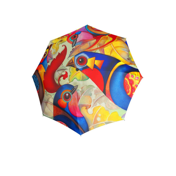 doppler Regenschirm Taschenschirm Vögel Automatik Motiv Auf Birdie Zu