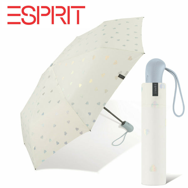 Esprit Regenschirm Taschenschirm Easymatic Auf-Zu Automatik shimmering hearts whispwe white
