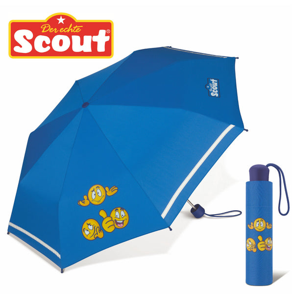 Scout Emoji Kinder Regenschirm Taschenschirm mit Reflektionsstreifen blue