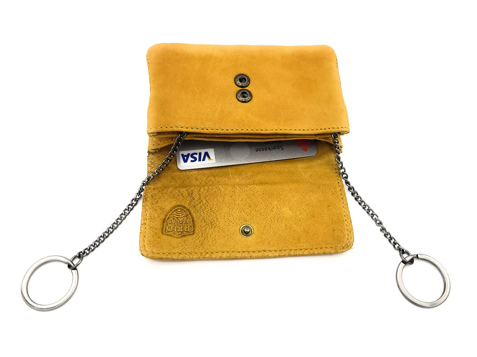 Jockey Club echt Leder Schlüsseletui Doppelfach Vintage Shabby Chic Used Look mit RFID Schutz curry