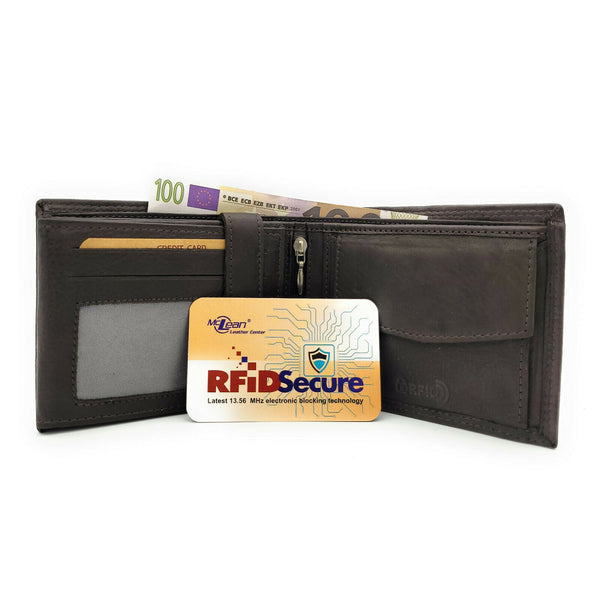 echt Leder Geldbörse Portemonnaie Geldbeutel RFID NFC Schutz dunkelbraun