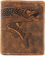 Jockey Club kleine echt Leder Geldbörse Hunterleder Portemonnaie Geldbeutel Hecht Fisch Anglerbörse mit RFID Schutz
