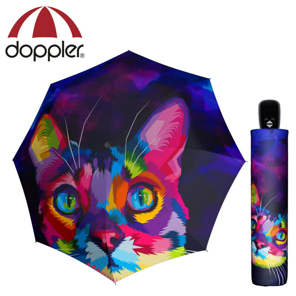doppler Regenschirm Taschenschirm Magic Mini Auf Zu Automatik Modern Art Katzen Motiv Kitten