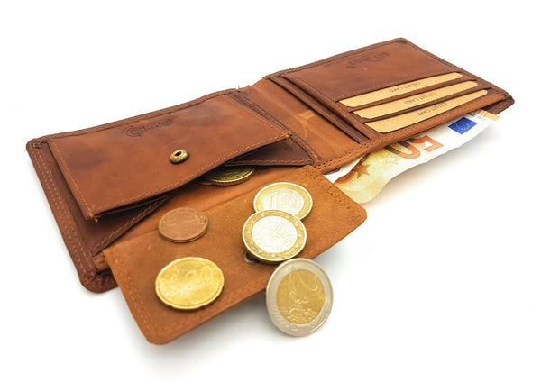 echt Büffel Voll-Leder Geldbörse Portemonnaie Geldbeutel RFID NFC Schutz antik braun