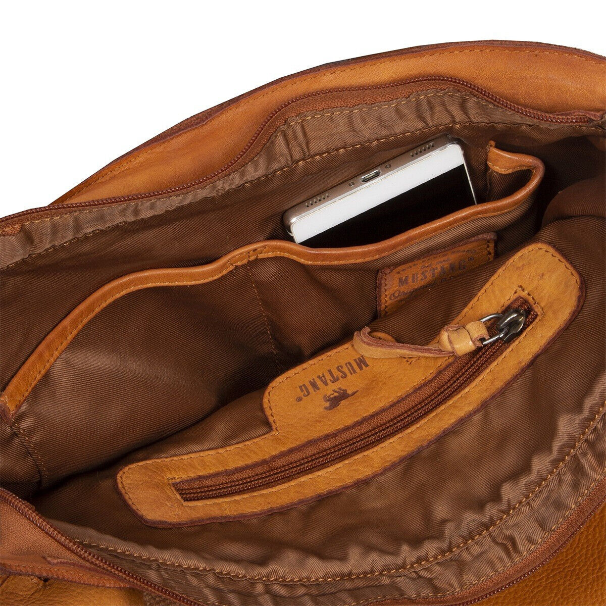 Mustang echt Leder Damen Shopper Handtasche Umhängetasche cognac braun
