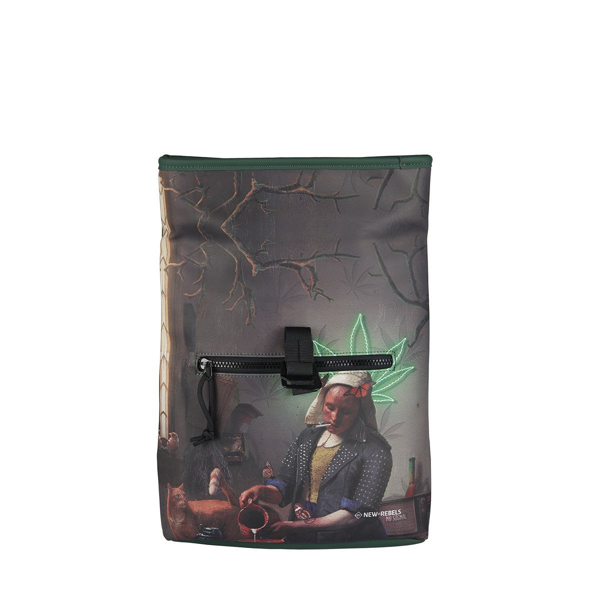 New Rebels Mart Art Roll Up City Rucksack Los Angeles Milkmaid mit Joint rauchendem Milchmädchen und Cannabisblatt, wasserabweisend