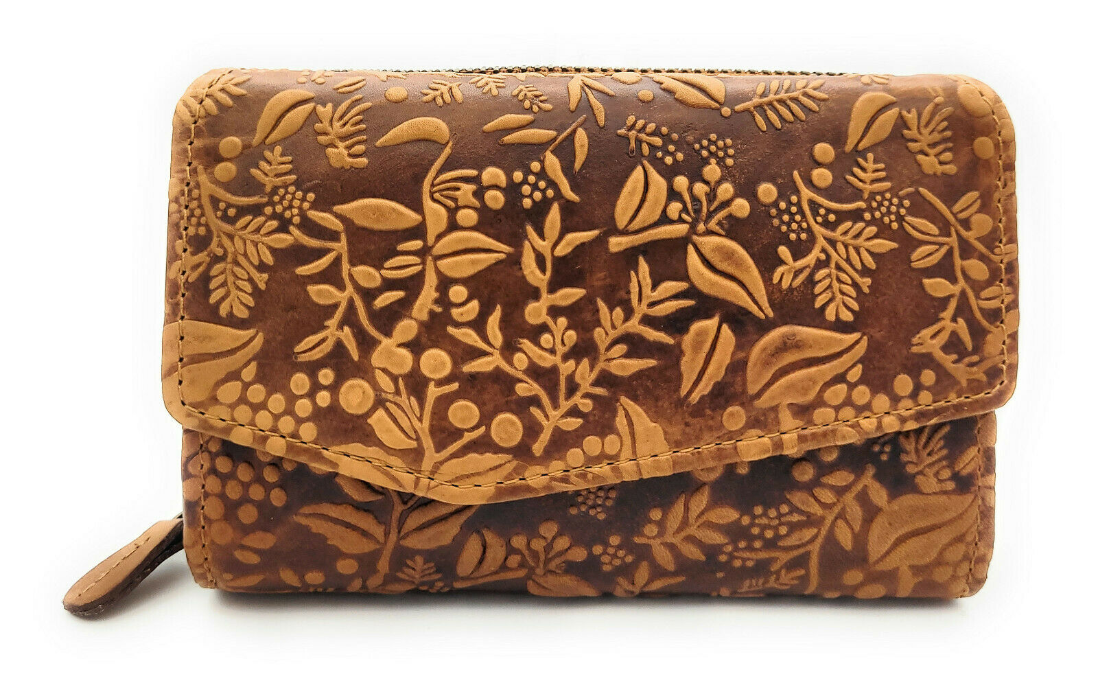 Hill Burry echt Leder Damen Geldbörse Portemonnaie floral RFID NFC Schutz braun