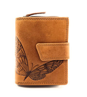Jockey Club echt Leder Geldbörse Portemonnaie Geldbeutel Sauvage mit RFID Schutz Schmetterling braun