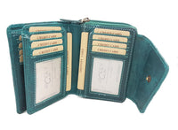 Jockey Club echt Leder Damen Geldbörse Geldbeutel Portemonnaie mit RFID Schutz petrol