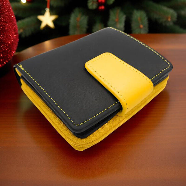 Jockey Club echt Leder Mini Geldbörse Portemonnaie mit RFID Schutz schwarz gelb
