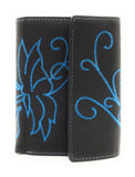 Jockey Club echt Leder Damen Geldbörse mit Stickerei Schmetterling + RFID Schutz blau