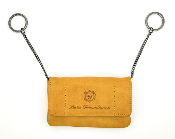 Jockey Club echt Leder Schlüsseletui Doppelfach Vintage Shabby Chic Used Look mit RFID Schutz curry