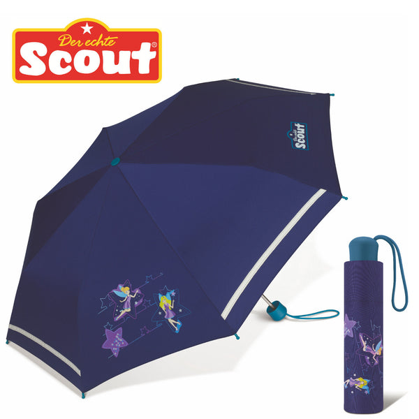 Scout Girls Kinder Regenschirm Taschenschirm mit Reflektionsstreifen Blue Star