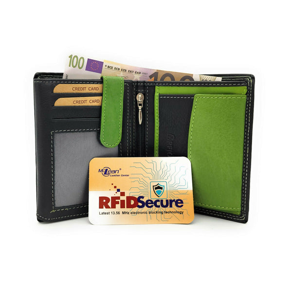 McLean echt Leder Geldbörse Portemonnaie Geldbeutel RFID NFC Schutz schwarz grün