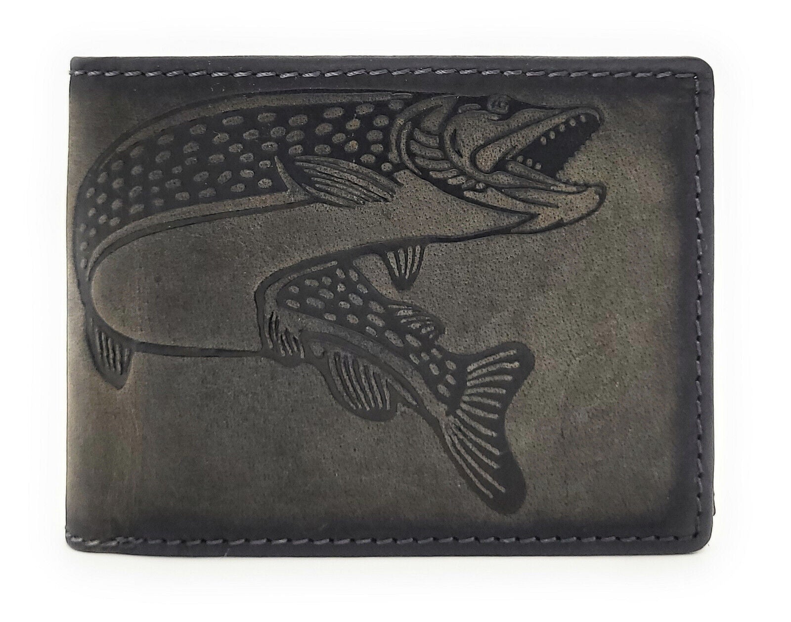 Jockey Club echt Leder Geldbörse Hunterleder Portemonnaie Geldbeutel Hecht Fisch Anglerbörse mit RFID Schutz vintage