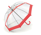 Happy Rain Regenschirm Stockschirm transparent durchsichtig mit rotem Rand Glockenschirm