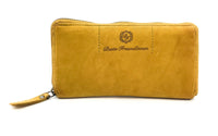 Jockey Club echt Leder Reißverschluss Geldbörse Portemonnaie Vintage Shabby Chic Used Look curry