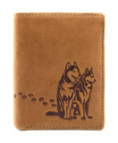 echt Leder Geldbörse Portemonnaie Huskies Husky Hunde mit RFID NFC Schutz cognac