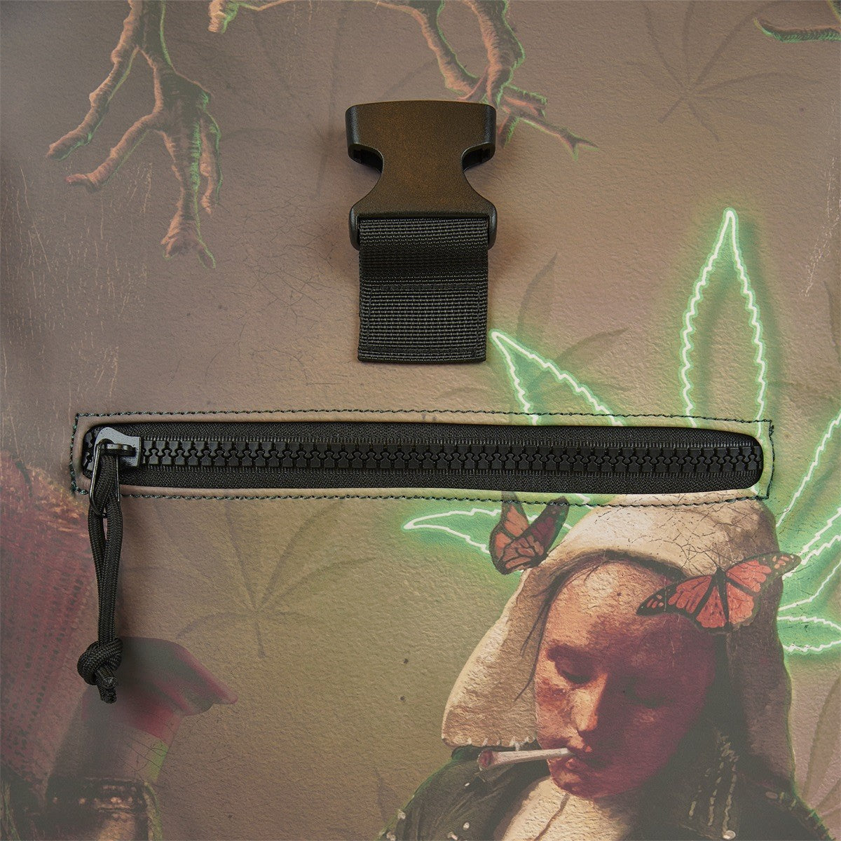 New Rebels Mart Art Roll Up Kurier Rucksack New York Milkmaid mit Joint rauchendem Milchmädchen und Cannabisblatt, wasserabweisend, Laptopfach