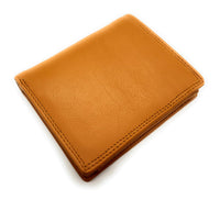 Lemasi Geldbörse Portemonnaie Geldbeutel aus weichem Rindleder 9 Kartenfächer Doppelnaht orange