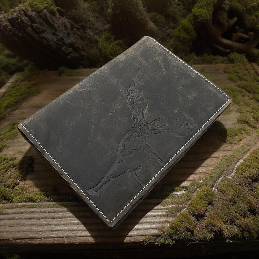 Jockey Club echt Leder Passhülle Etui Hülle Dokumenten Mappe Hunterleder Hirsch duo grau