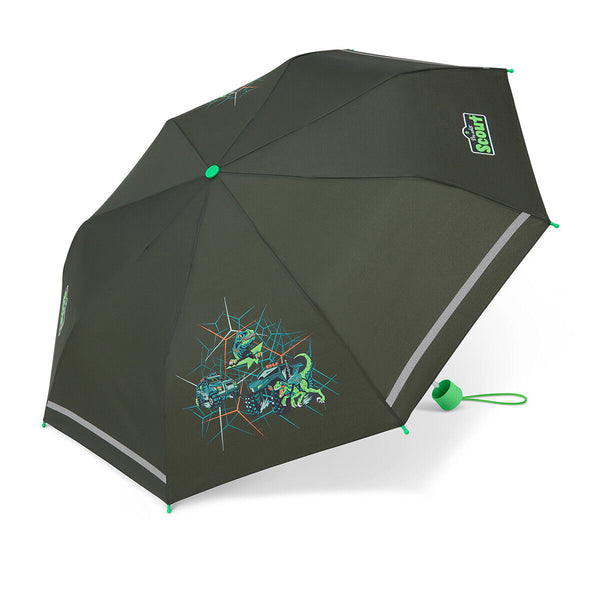 Scout Boys Kinder Regenschirm Taschenschirm mit Reflektionsstreifen Dino Hunter