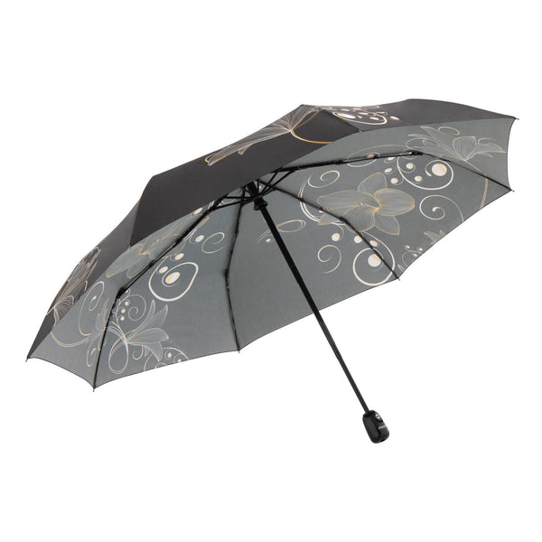 doppler Regenschirm Taschenschirm Auf Zu Flower Golden Satin Automatik