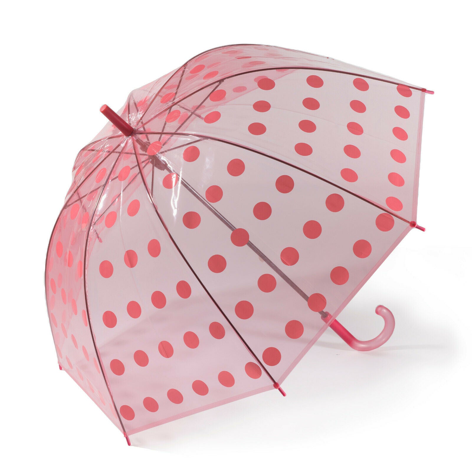 Regenschirm transparent durchsichtig Glockenschirm big dots happy rain rot