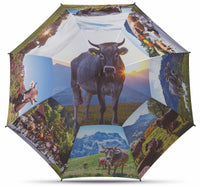happy rain Regenschirm Stockschirm mit Holzstock und Holzgriff Alpen-Kuh