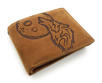 Jockey Club echt Leder Geldbörse Portemonnaie heulender Wolf Mond mit RFID NFC Schutz cognac braun
