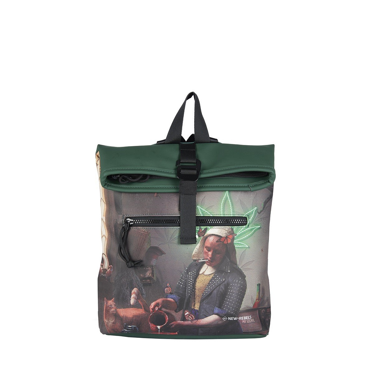 New Rebels Mart Art Roll Up City Rucksack Los Angeles Milkmaid mit Joint rauchendem Milchmädchen und Cannabisblatt, wasserabweisend