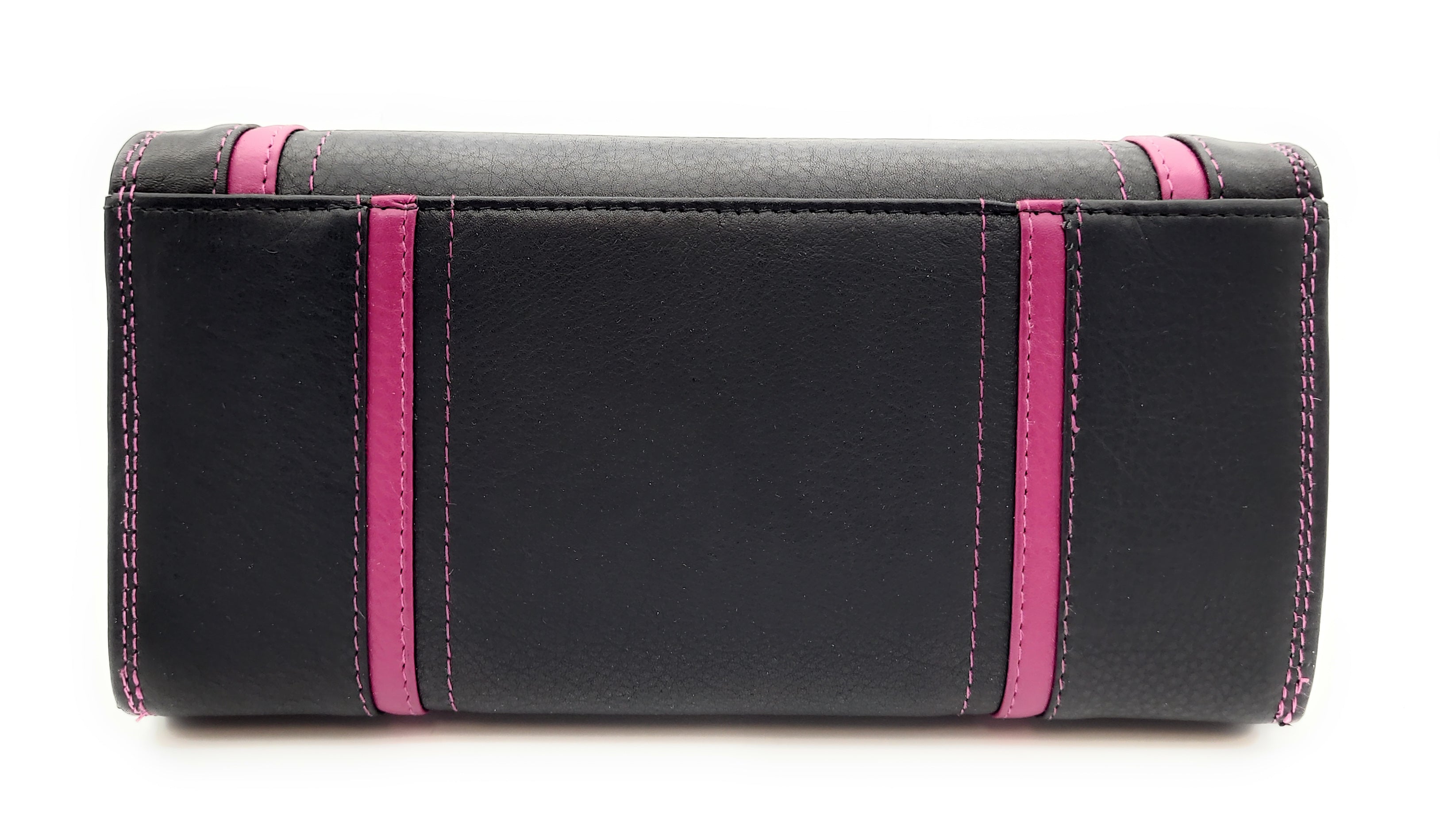 Jockey Club XL echt Leder Damen Geldbörse Portemonnaie 16 Kartenfächer mit RFID Schutz schwarz pink