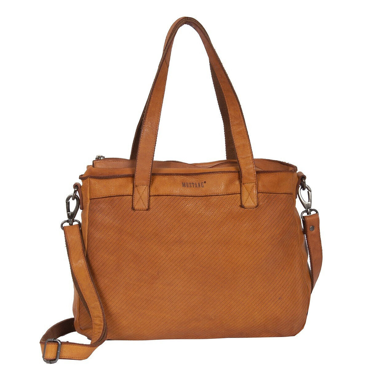 Mustang echt Leder Damen Shopper Handtasche Umhängetasche cognac braun