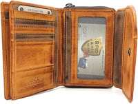 Jockey Club echt Leder Damen Geldbörse Line Up Shabby Chic Used Optik Vintage Style viele Kartenfächer mit RFID Schutz braun