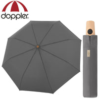 doppler nachhaltiger Regenschirm Nature Taschenschirm sturmsicher bis 100km/h recyceltes Polyester Holzgriff slate grey