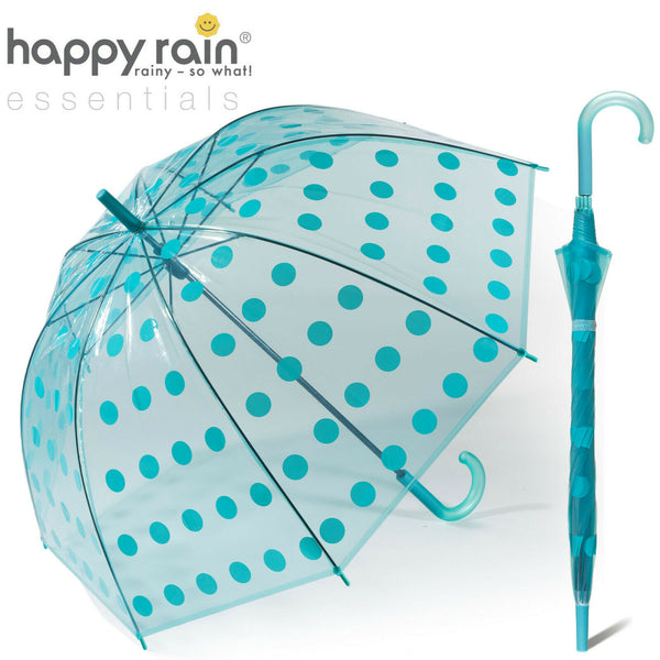 Regenschirm transparent durchsichtig Glockenschirm big dots happy rain blau