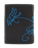 Jockey Club echt Leder Damen Geldbörse mit Stickerei Schmetterling + RFID Schutz blau