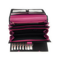 Jockey Club XL echt Leder Damen Geldbörse Portemonnaie 16 Kartenfächer mit RFID Schutz schwarz pink