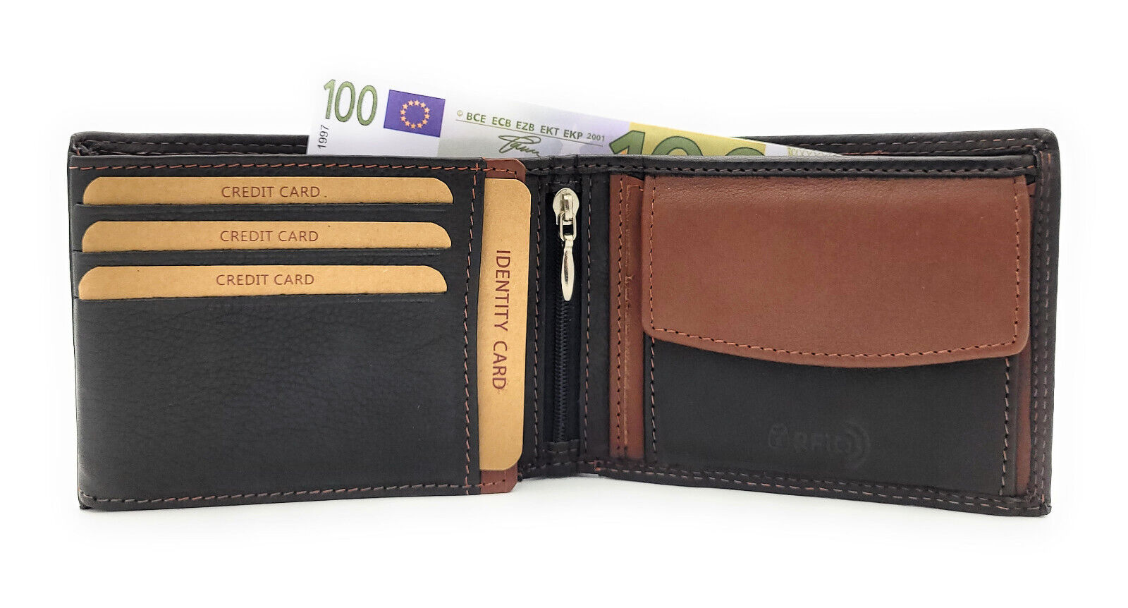 Jockey Club Basic echt Leder Herren Geldbörse Portemonnaie Geldbeutel mit RFID Schutz schwarz dunkelbraun