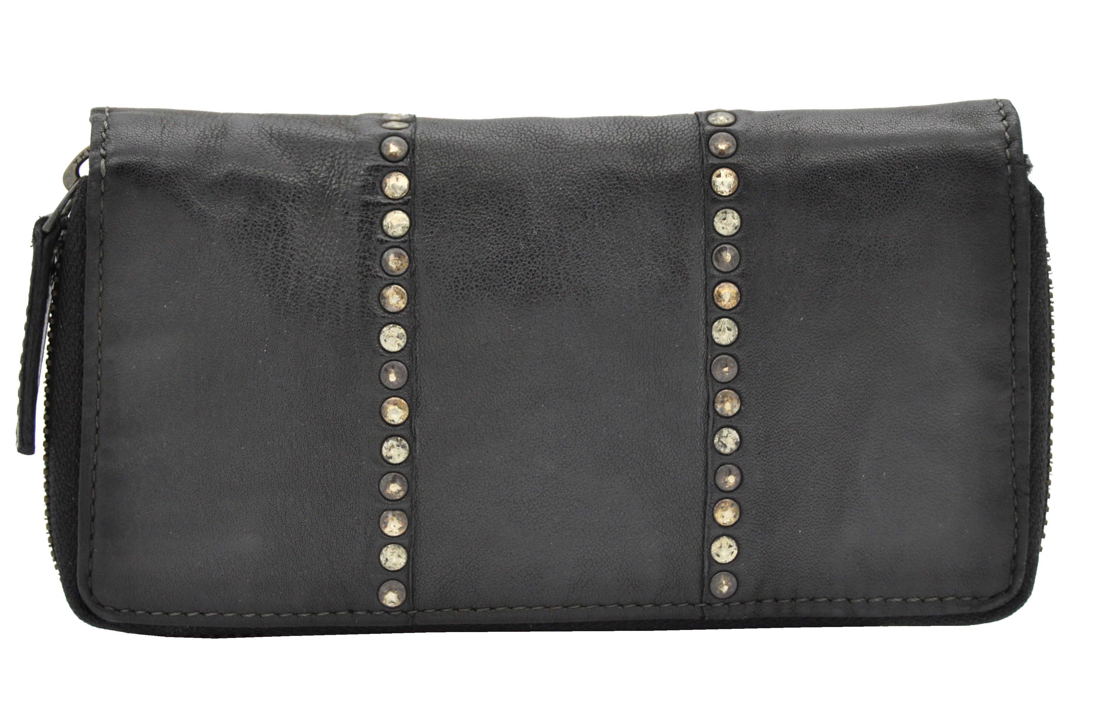 Jockey Club Damen Geldbörse lang Lammnappa-Leder Shabby Chic Used Optik Nieten schwarz