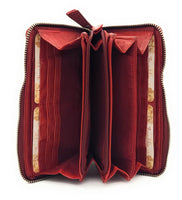 Jockey Club echt Leder Reißverschluss Geldbörse Portemonnaie Vintage Shabby Chic Used Look rot