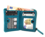 Jockey Club echt Leder Mini Geldbörse Portemonnaie Vintage RFID Schutz petrol