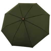 doppler nachhaltiger Regenschirm Nature Taschenschirm sturmsicher bis 100km/h recyceltes Polyester Holzgriff deep olive