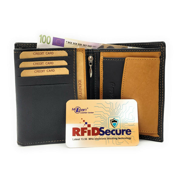 echt Leder Geldbörse Portemonnaie Geldbeutel RFID NFC Schutz schwarz b